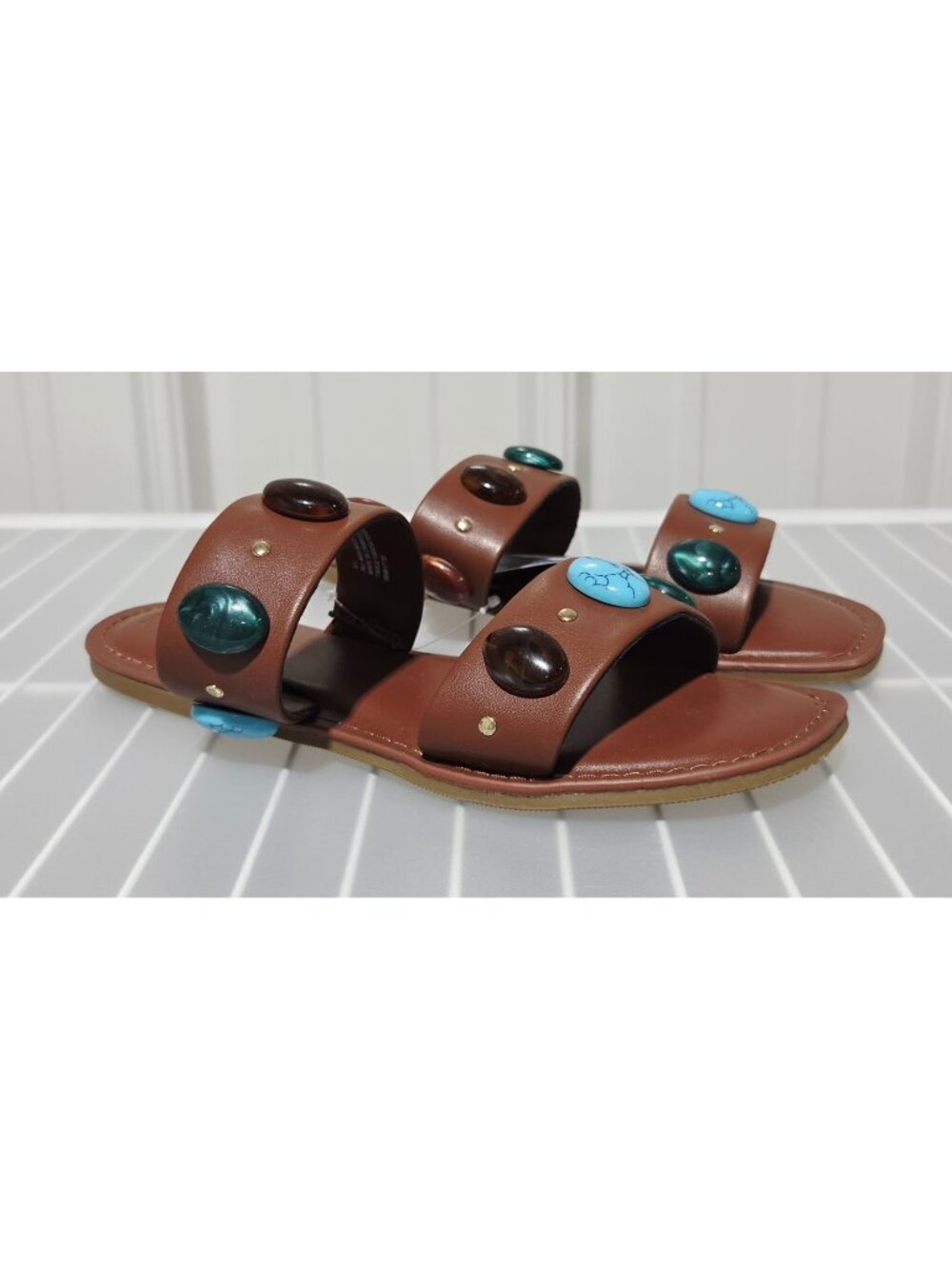 Universal Thread Sarai Brown & Gemstone Accented Dual Strap Sandals -- Size 6.5